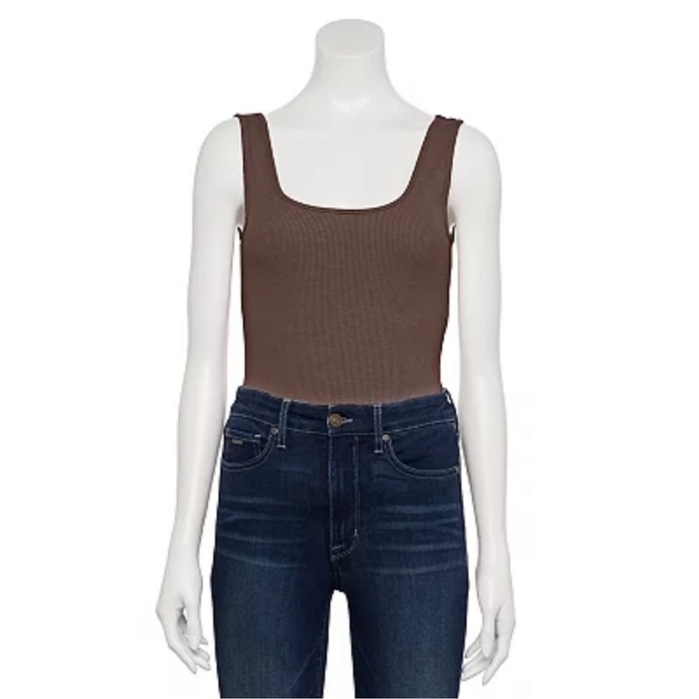 NWT XL NINE WEST RIBBED BROWN SCOOPNECK BODYSUIT